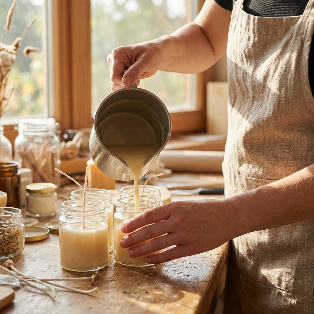 Hand pouring candles
