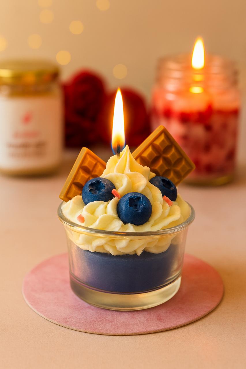 Blueberry Whipped Cream Dessert Candle